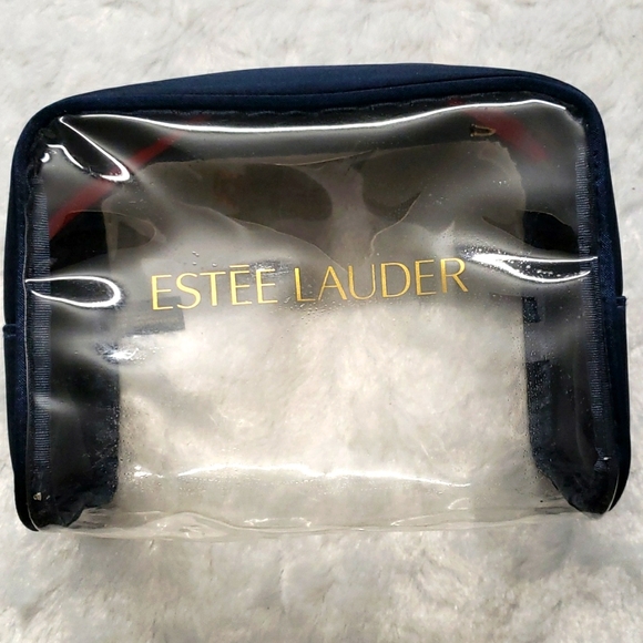 Vintage Estee Lauder Clear PVC Dark Blue & Red ♥️ Zipper Cosmetic Makeup Bag - Picture 1 of 11